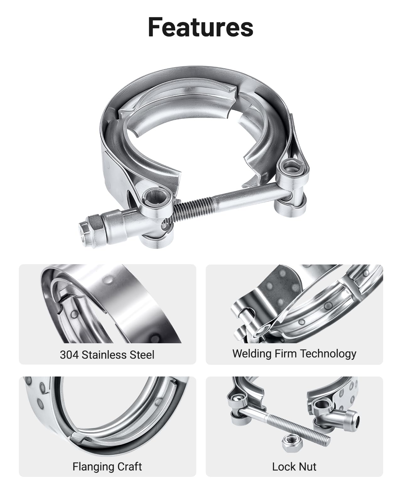 EVIL ENERGY V Band Clamp with Flange Male Female Stainless Steel (2, 1.5")