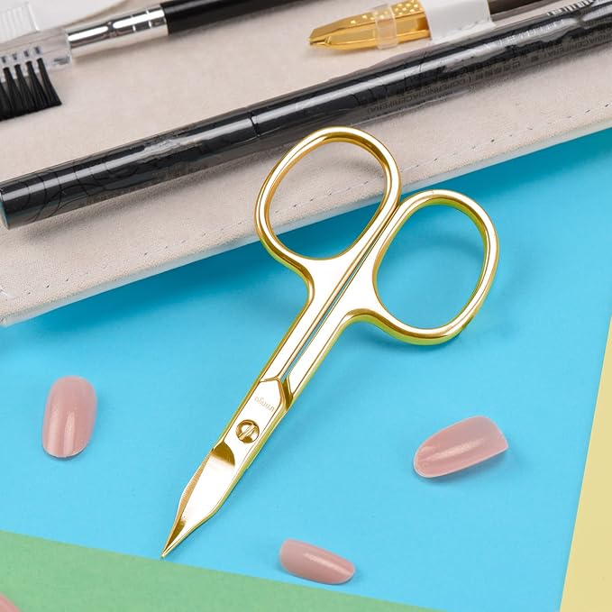 LIVINGO Sharp Curved Nail Cuticle Scissors, Premium Stainless Steel Blade for Manicure Pedicure Fingernail Toenail Beauty Grooming Cutter with Case, 3.5" Gold