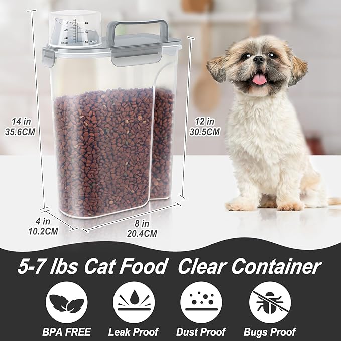 5Lbs Airtight Cat Dog Food Storage Container with Upgraded Large Nozzle BPA-Free, Pet Food Storage Containers for Rice, Grain, Pet Food, Flour, Dog Treat Storage (Clear Grey, 5L-1pack)