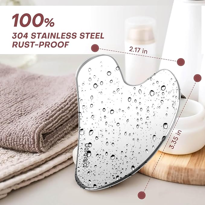 Metal Gua Sha Facial Tools, 100% 304 Stainless Steel Guasha Tool for Face, Premium Guasha Set for Face, Body, Gua Sha Stone for Tighten Skin