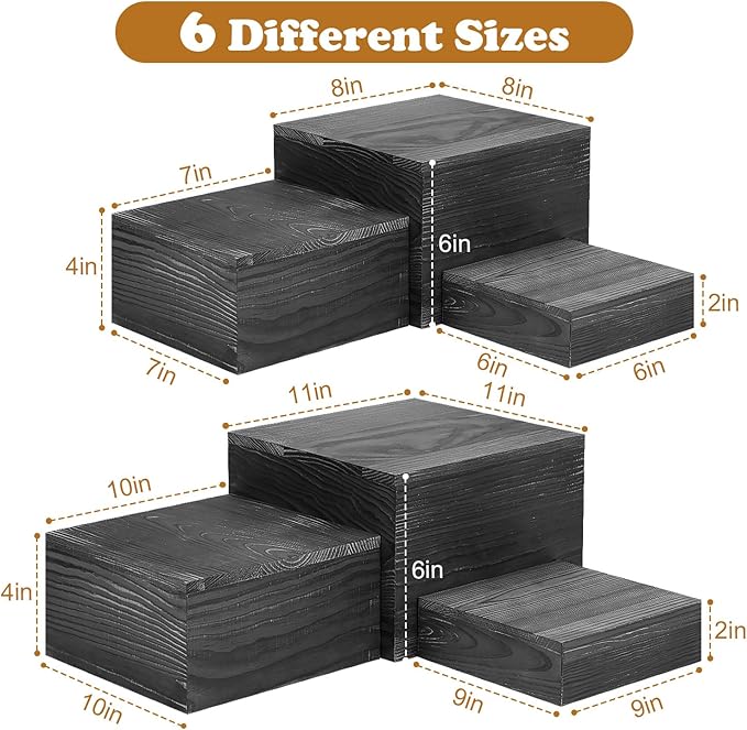 6 Pack Wooden Risers Display Stands Square Food Risers for Buffet Party Rustic Wood Cake & Cupcake Stands Nesting Box Wooden Crates for Display