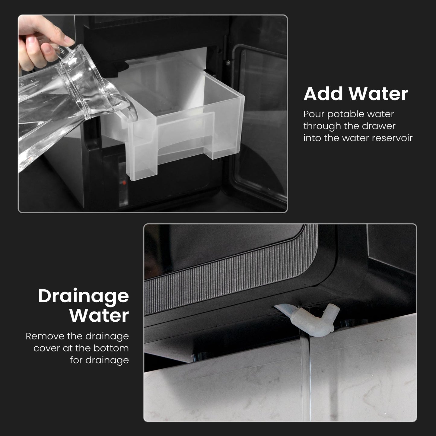 Kismile Ice Makers Countertop, Ice Machine with Handle, 26Lbs/Day, 9 Cubes Ready in 6 Mins, Self-Cleaning Portable Ice Maker, 2 Sizes of Bullet Ice Cubes for Home/Office(Black)