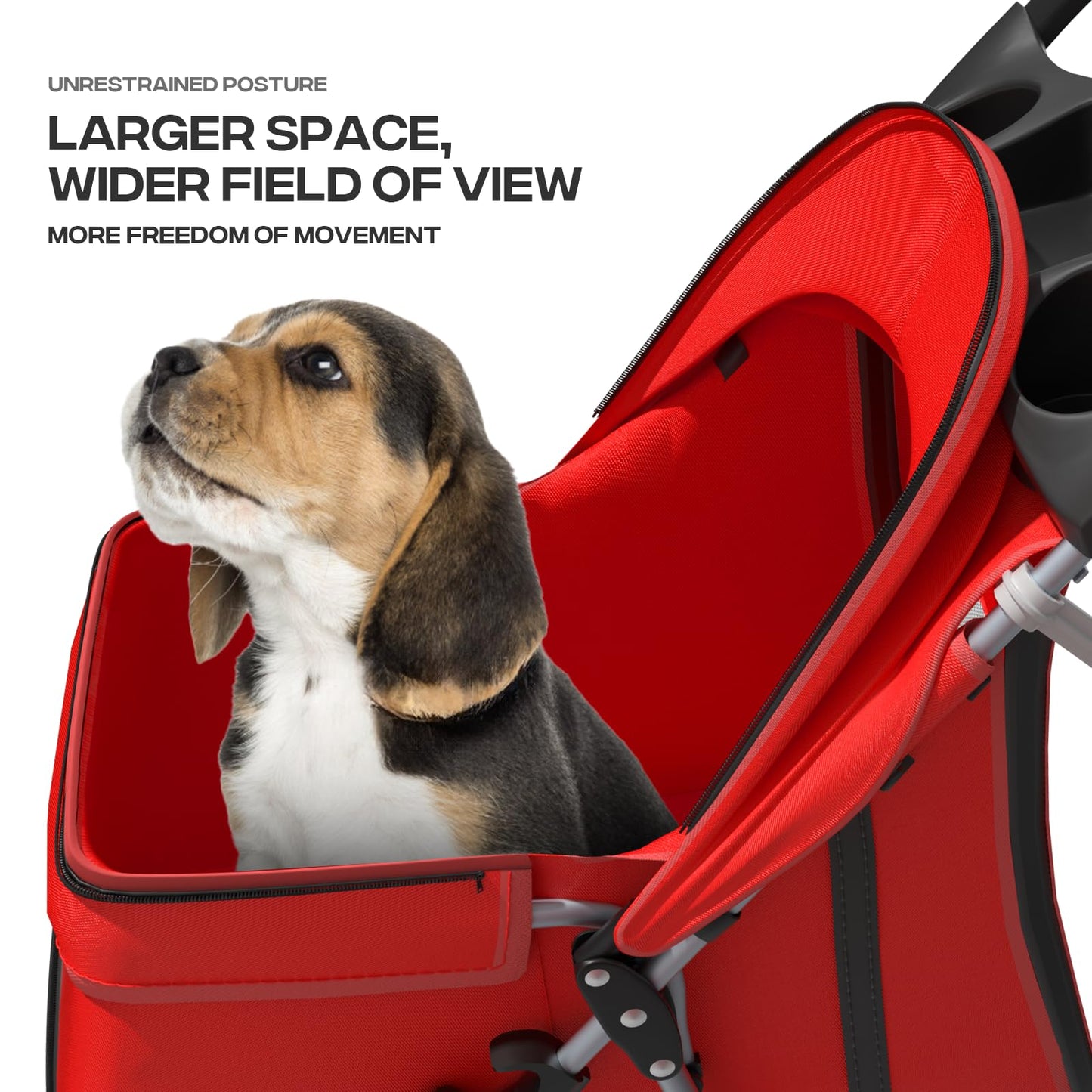 Pet Stroller for Small Dogs 10 lbs, Dog Stroller for Medium Dogs 30 lbs, Cat Strollers for 2 Cats, 3 Wheels Foldable Jogger Puppy Stroller with Storage Basket and Cup Holder, Red