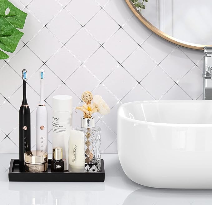 Luxspire Bathroom Vanity Tray, 8 x 4 inch Resin Dresser Jewelry Ring Dish Tank Storage Kitchen Sink Countertop Organizer Plate Holder for Perfume Soap Towel Bathroom Accessories, Mini, Matte Black