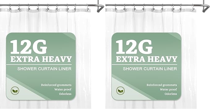 Barossa Design Extra Heavy Duty Shower Curtain Liner Thick - Soft Plastic Shower Liner Waterproof with Grommets & 3 Magnets, Clear, 72"x72" (Pack of 2)