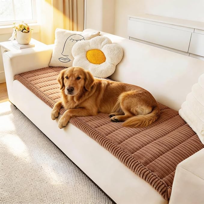 Couch Cover for Dogs Washable, Fuzzy Pet Couch Covers for 3 Cushion Sofa Pet Friendly, Non Slip Sofa Cover (Dark Brown, 27.6" x 59"/70 x 150cm)