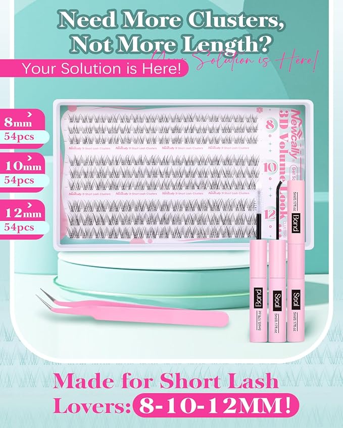 Natural Lash Clusters Kit 8-10-12MM Short Eyelash Clusters Kit Clear Lash Band Cluster Eyelash Extensions C-Curly DIY Lash Extension Kit by Newcally