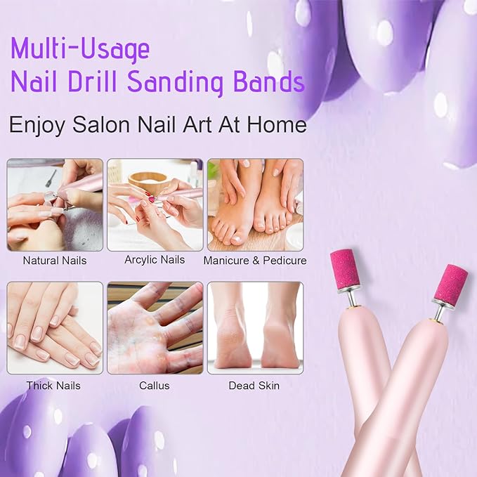 Nail Drill Sanding Bands Set - 300pcs Coarse & Fine Grit Bands (100#180#240#) with 3/32' Mandrel Bits for Manicure