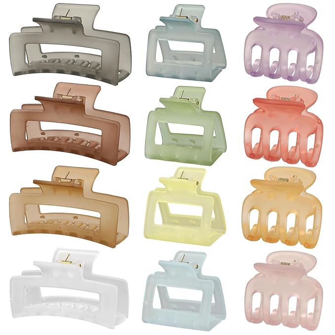 12 Pcs Hair Clips for Women 3 Styles Small Medium Large Claw Clips for Thin Thick Curly Hair, Strong Hold Hair Claw Clips, Stylish Plastic Hair Accessories Ideal Gifts for Women (Ice Cream)