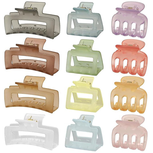 12 Pcs Hair Clips for Women 3 Styles Small Medium Large Claw Clips for Thin Thick Curly Hair, Strong Hold Hair Claw Clips, Stylish Plastic Hair Accessories Ideal Gifts for Women (Ice Cream)