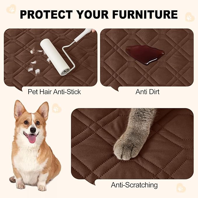 Smiry Reversible Waterproof Couch Covers for Sofa, Washable Dogs Pet Couch Covers for 3 Cushion Sofa Pet Friendly, Water Resistant Furniture Protector Slipcover, Geometric (82"x102", Brown/Chocolate)