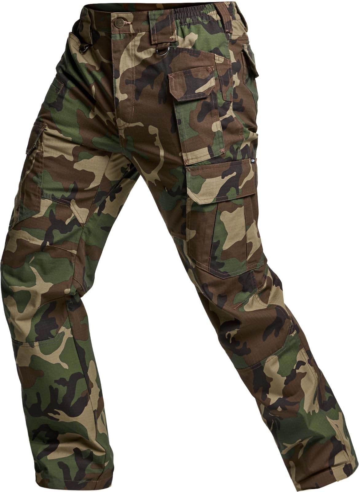 CQR Men's Tactical Pants, Water Resistant Ripstop Cargo Pants, Lightweight EDC Work Hiking Pants, Outdoor Apparel, Duratex Mag Pocket Print Woodland Camo, 34W x 34L