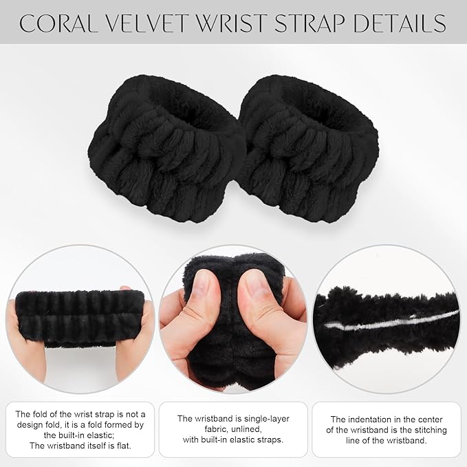 CAVETEE 3 Piece Cute Headband Set - Elastic Cosmetic Headband, Wristband for Women, Girls Skincare, Shower