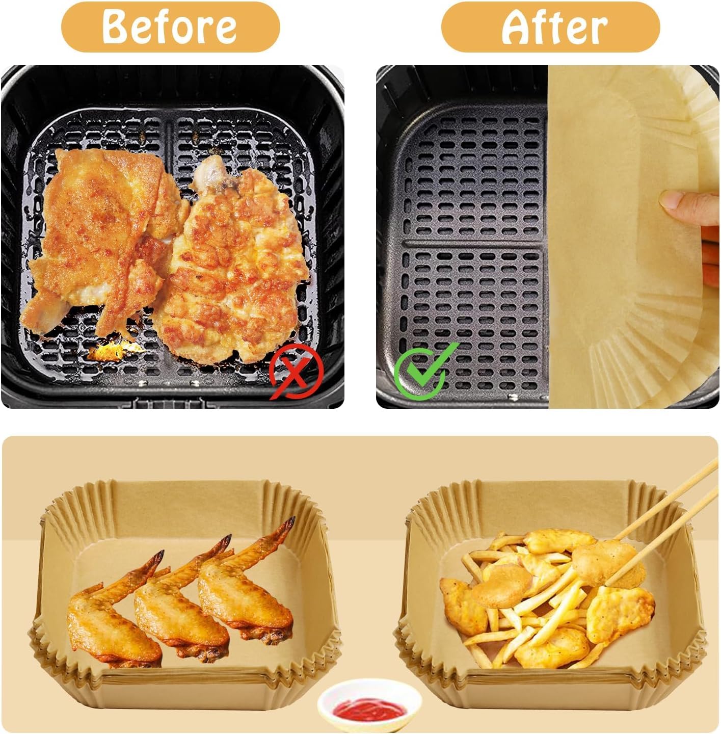 Small Air Fryer Liners Disposable Compatible with COSORI Air Fryer 2.1 Qt, 175 PCS Unbleached Parchment Paper 1-2 qt Small Air Fryer Liners Disposable for COSORI Accessories Non-Stick Baking Paper