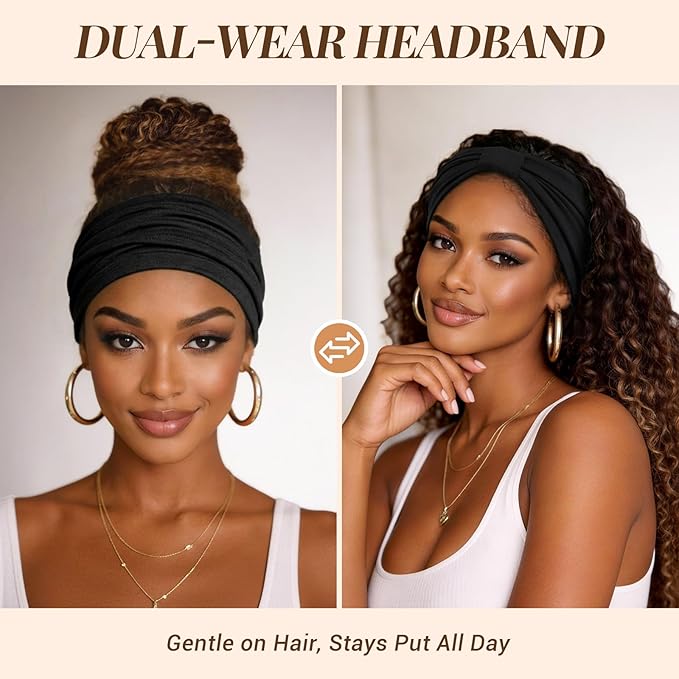 Awumbuk Wide Headbands for Women Knotted No Slip Hairbands Soft Turban Headband Hair Accessories Boho African Head Wrapst Yoga Workout (Dark brown)