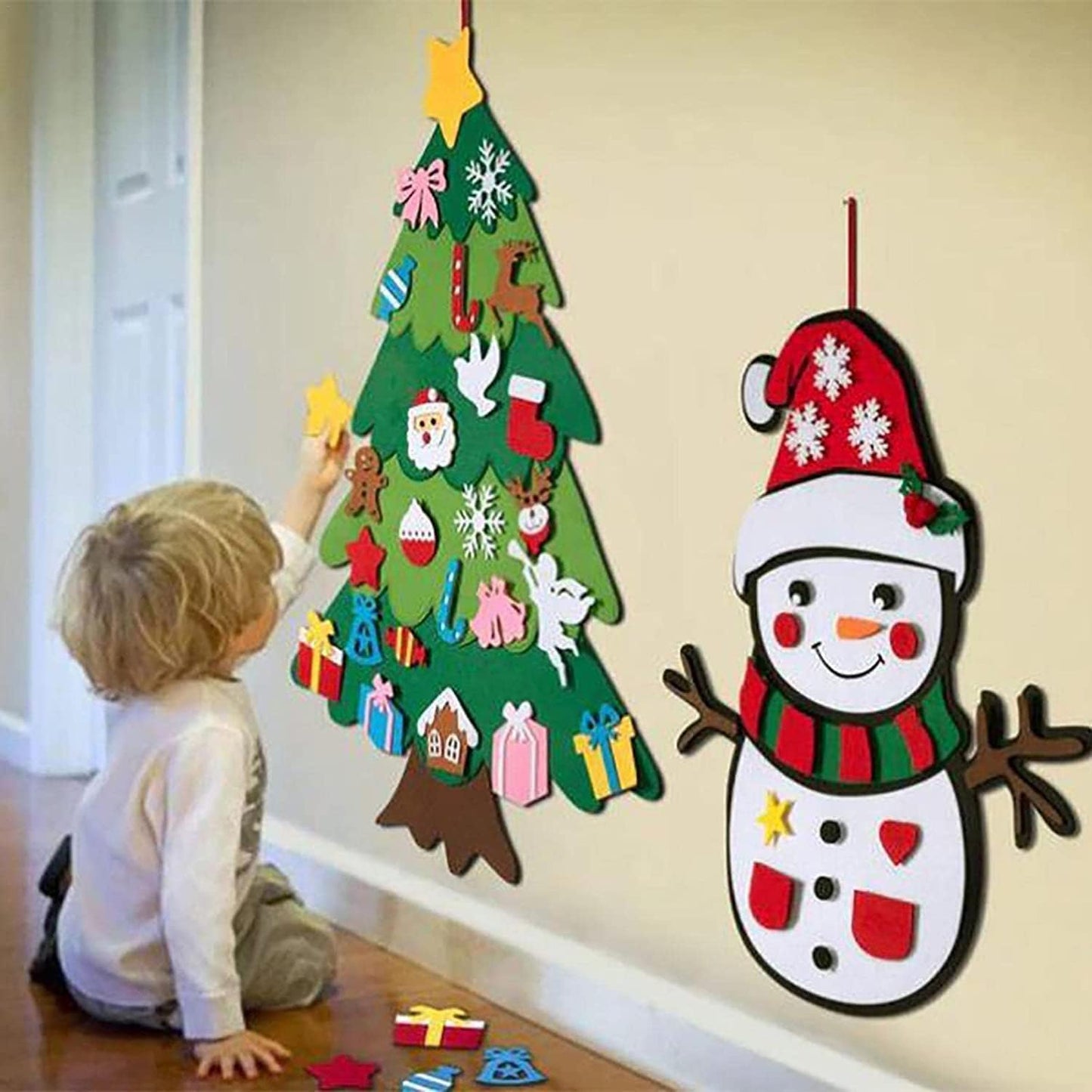 Felt Christmas Tree for Toddlers, Montessori Felt Christmas Tree with Lights for Kids
