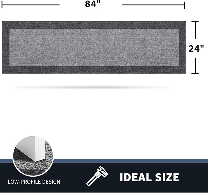 PURRUGS Dirt Trapping Door Mat 24" x 84", Non-Slip Washable Entry Mat, Dog Doormat, Front Door Mat, Super Absorbent Entrance Mat for Muddy Shoes & Paws, Light Grey & Grey