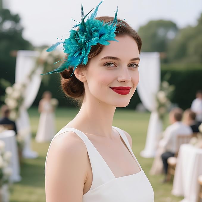 Womens Fascinators Hats Tea Party Hats for Women, Feather Pearl Veil Headband for Wedding Cocktail Dresses Accessories