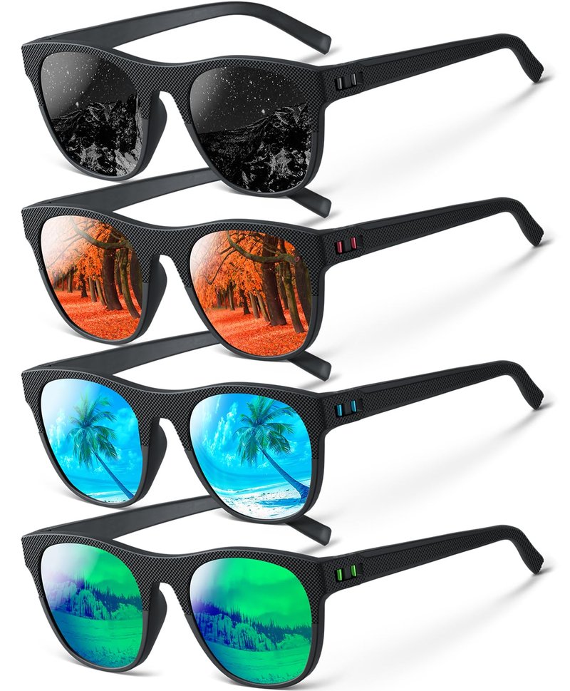 IKTOD 4 Pack Polarized Sunglasses for Men and Women,UV Protection Mens Sun Glasses for Fishing Running Cycling Driving (4 Pack-Black/Red/Blue/Green-M02)