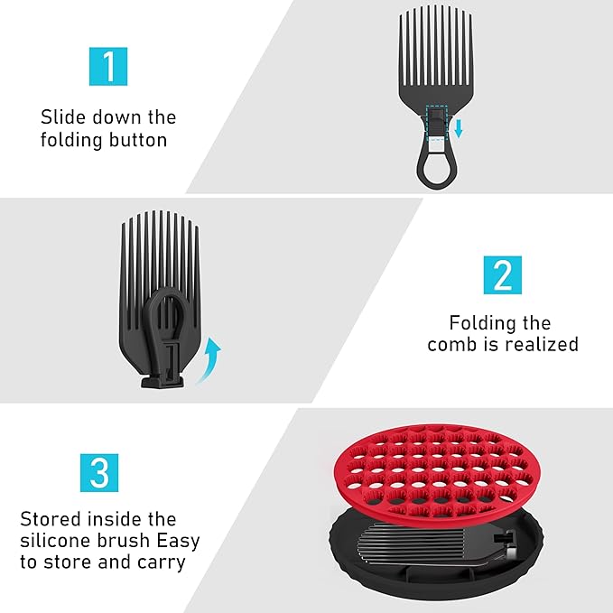 PARAO-Silicone Curling Brush,Magic Wave Afro Comb,Two Sides InterchangeTwist Tool,Hair Curler Brush For Men Women Boy Girl,2-Piece SetÃ¯Â¼ÂRedÃ¯Â¼Â