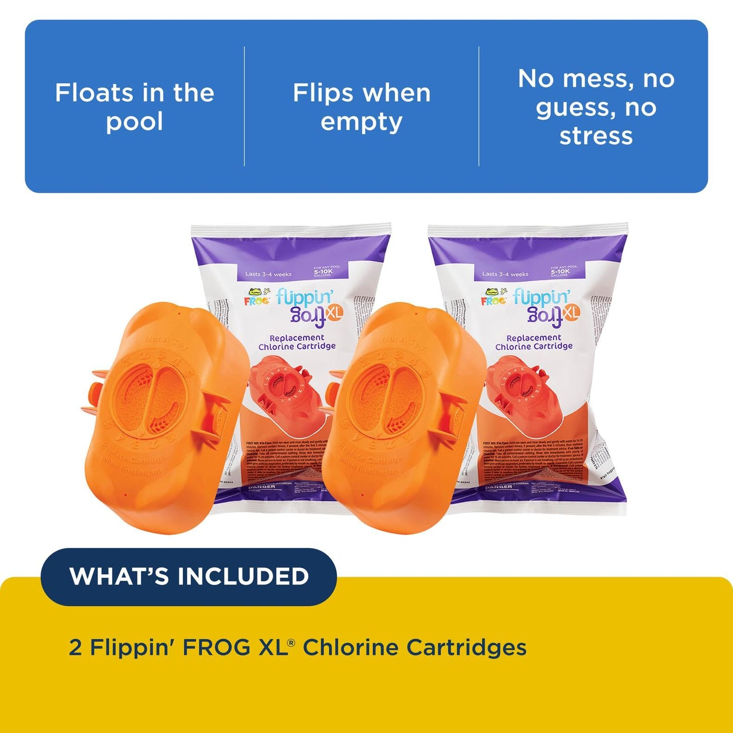 FROG Replacement Chlorine Cartridge for use with Flippin’ FROG XL Floating Sanitizer System - Prefilled Cartridges Support Easy Pool Maintenance and Cleaner & Clearer Water - 2 Pack