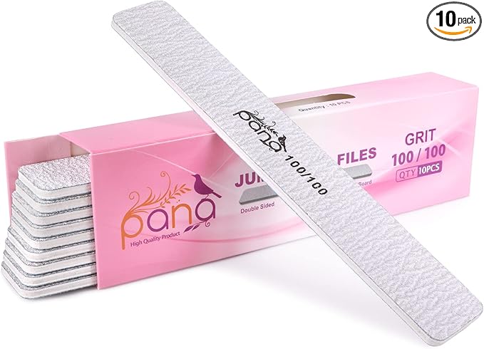 10PCS Jumbo Size PANA Professional Double Sided Nail Files - Zebra, 100/100 Grit - Emery Board Nail Buffering File Manicure Pedicure Nail Polisher Washable