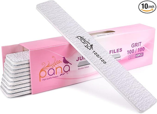 10PCS Jumbo Size PANA Professional Double Sided Nail Files - Zebra, 100/100 Grit - Emery Board Nail Buffering File Manicure Pedicure Nail Polisher Washable