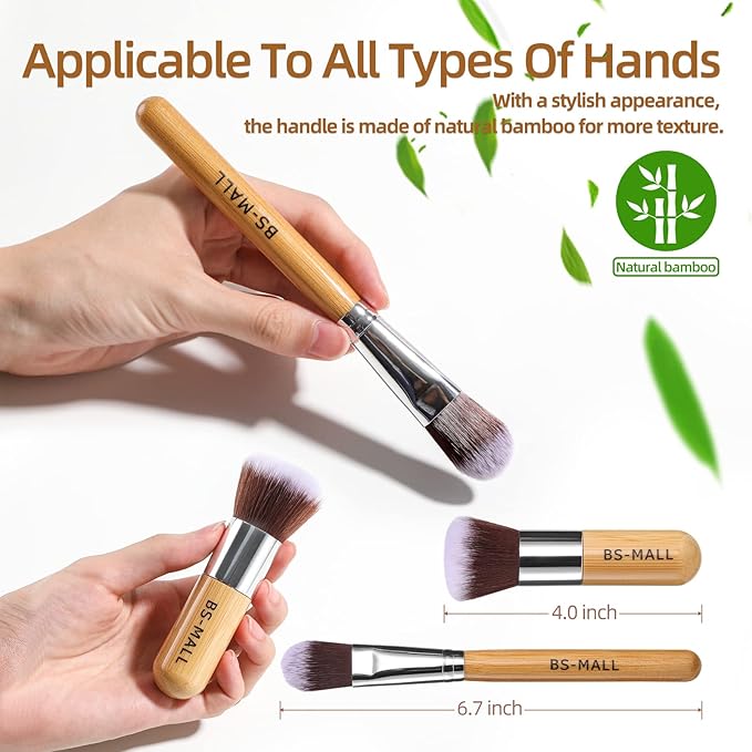 BS-MALL Makeup Brush Set 11Pcs Bamboo Synthetic Kabuki Brush Set Foundation Powder Blending Concealer Eye shadows Blush Cosmetics Brushes with Travel Organizer Bag & Makeup Sponge (Bamboo 11)