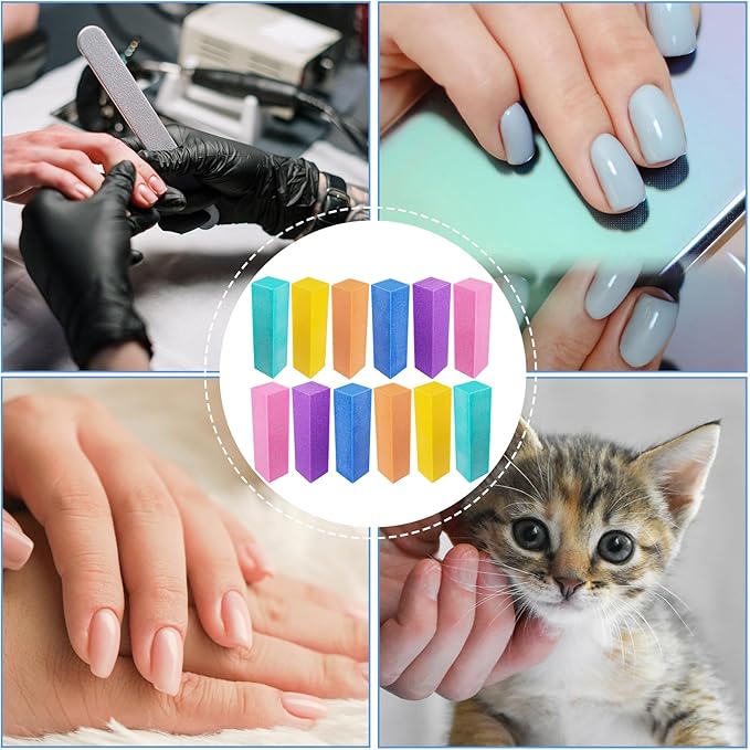12 Pcs Nail Buffer Block for Acrylic and Natural Nails, 4 Sided Sanding Buffers for Gel Nails Fingernail Shine Buffing Filer Set, Professional Manicure Polisher Buffer Bulk Medium Grit Mix Color