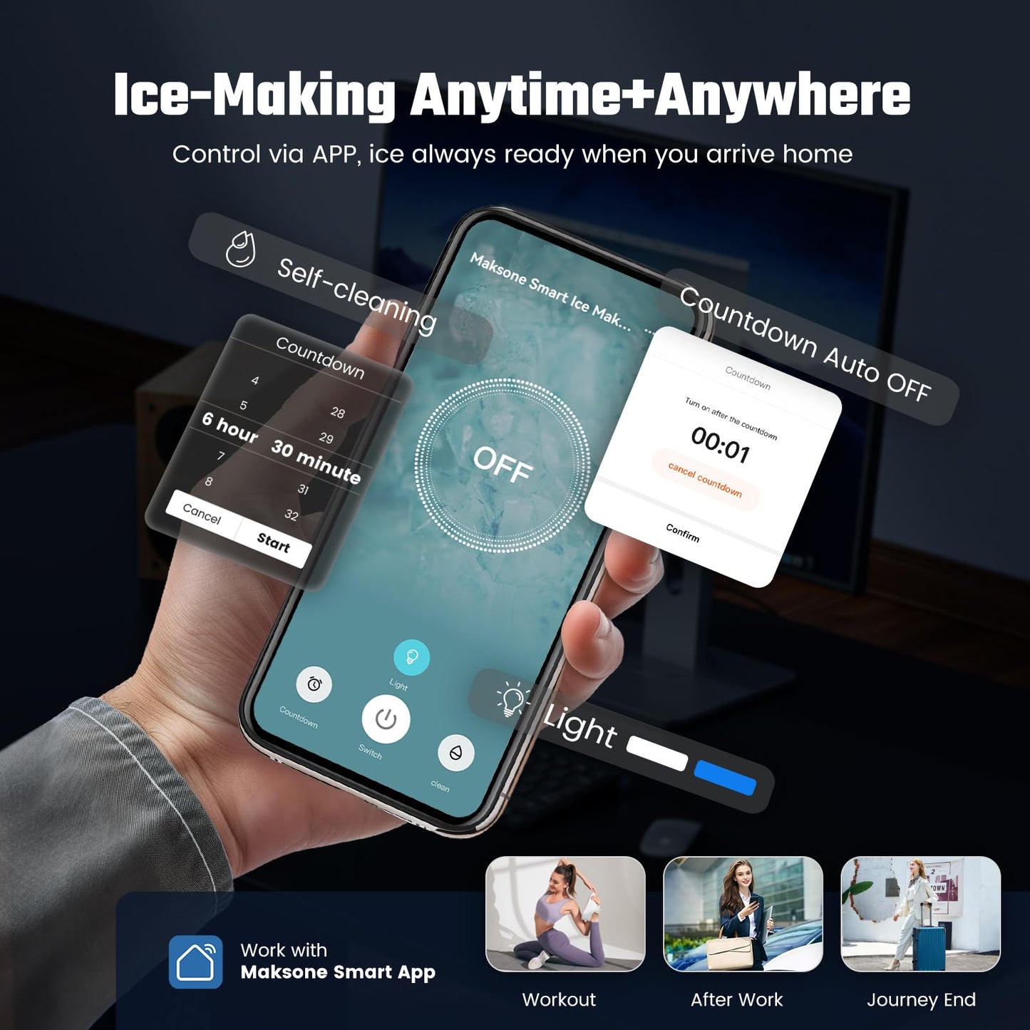 Maksone Countertop Nugget Ice Maker with APP Control, 44lbs/24H,Ready in 7 Mins,Crushed ice Maker,Sonic Pebble Ice Machine