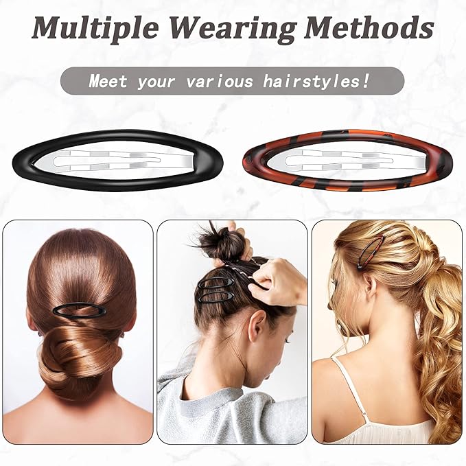 Waydress 12 Pcs Hair Clip Barrettes for Women Oval Snap Tortoise Metal Snap Clips Thin Hair Grips Ellipse Clips Non Slip Barrettes Accessories, 2.8 In(Fresh Style)