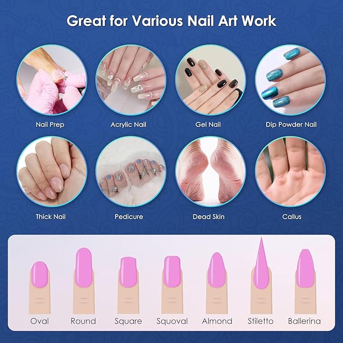 21pcs Nail Drill Bits Sets with Nail Drill Holder Case, 3/32 Inch Cuticle Electric Nail File & Ceramic Acrylic Gel Nail Bit Kit, Carbide Cuticle Remover Bits for Manicure Pedicure, Home Salon