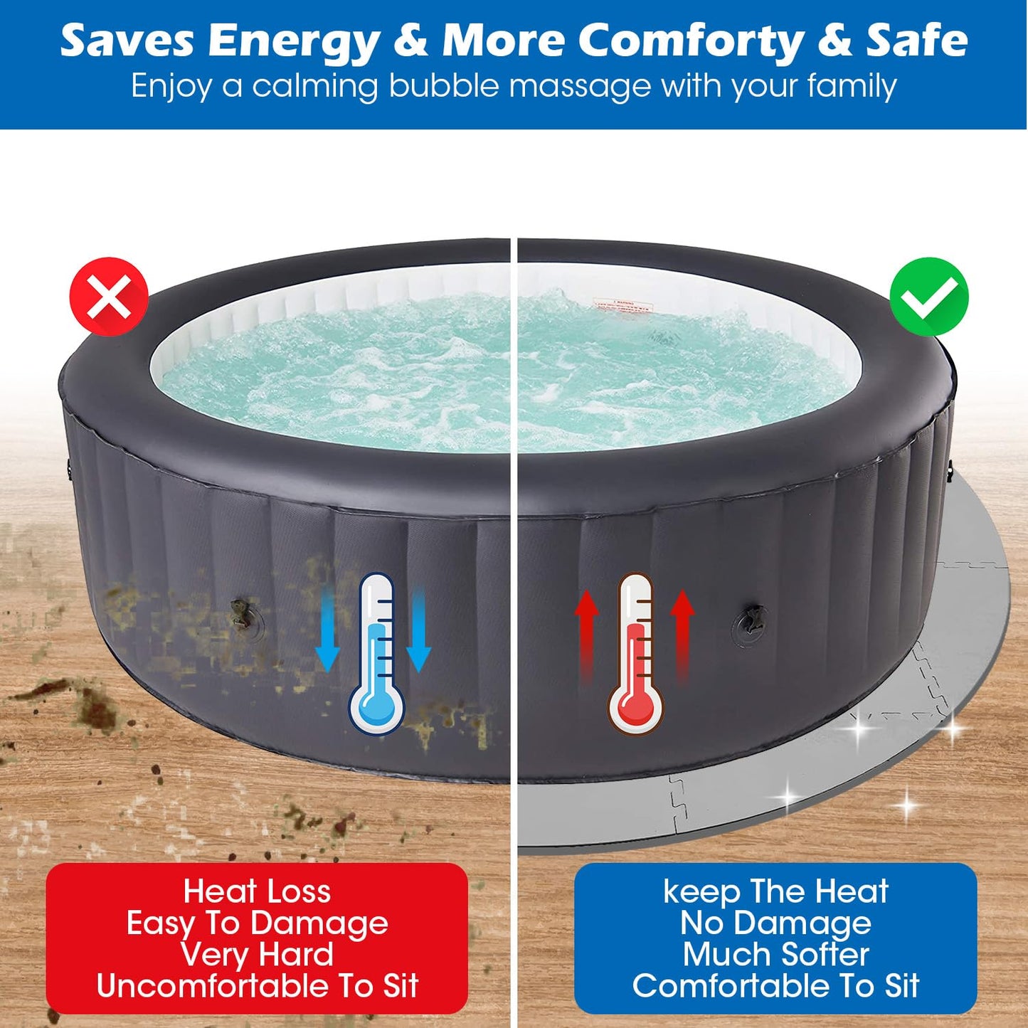 78 Inch Round Hot Tub Mat - Extra-Thick Interlocking Hot Tub Protective Pad Spa Pool Foam Insulation Mat Ground Base Flooring Protector for Portable Inflatable Hot Tub Accessories Outdoor Indoor