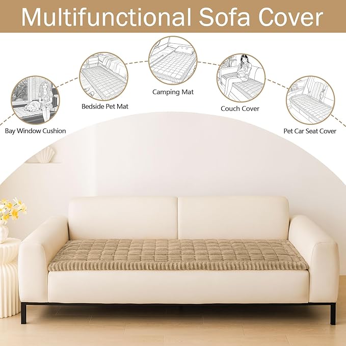 hyha Couch Covers for Dogs Washable, Non Slip Plush Dog Sofa Protectors, Fuzzy Pet Couch Covers for 3 Cushion Sofa Pet Friendly (Khaki, 27.6" x 70.9")