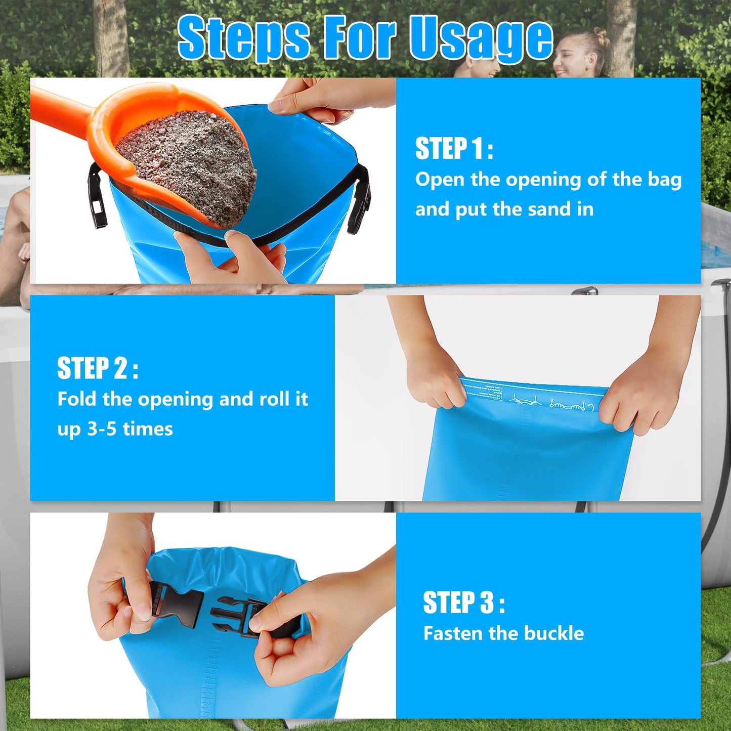 2 Pack 30lb Universal Pool Ladder Weights, No Breaken Pool Step Weights for Above Ground Pools, 500D PVC Waterproof Pool Stair Weights Pool Sand Bags for Above Ground Swimming Pools Stair (Sky Blue)