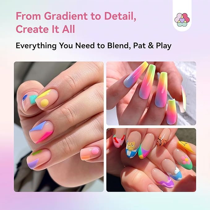 SAVILAND Cushion Patting Gel Polish Kit: 6 Colors Pat Pat Gel Colorful Ombre Painting Gels with 100PCS Sponges Pigmented No Wipe Pats Gels Polish Palette Gradient Blush Aura Nail Art Home Salon Use