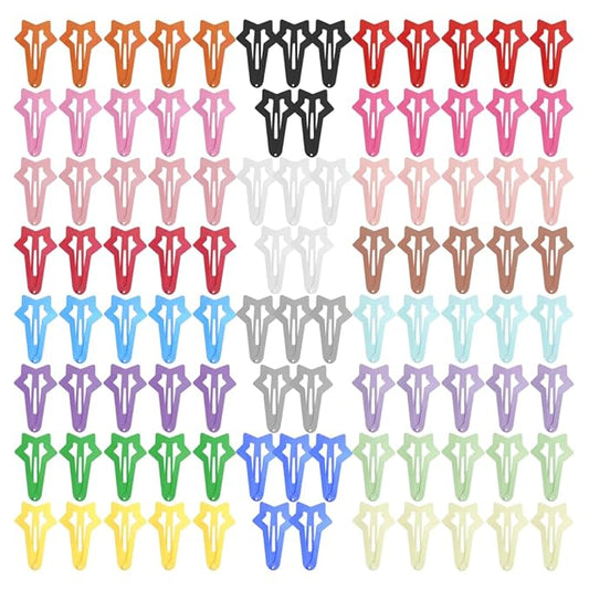 ECADY 100-Piece Metal Snap Hair Clips for Girls, Toddlers, and Kids - Comet Star Barrettes Perfect for Fine Hair, Thick Hair, and More - Featuring Star with a trailing tail Designs