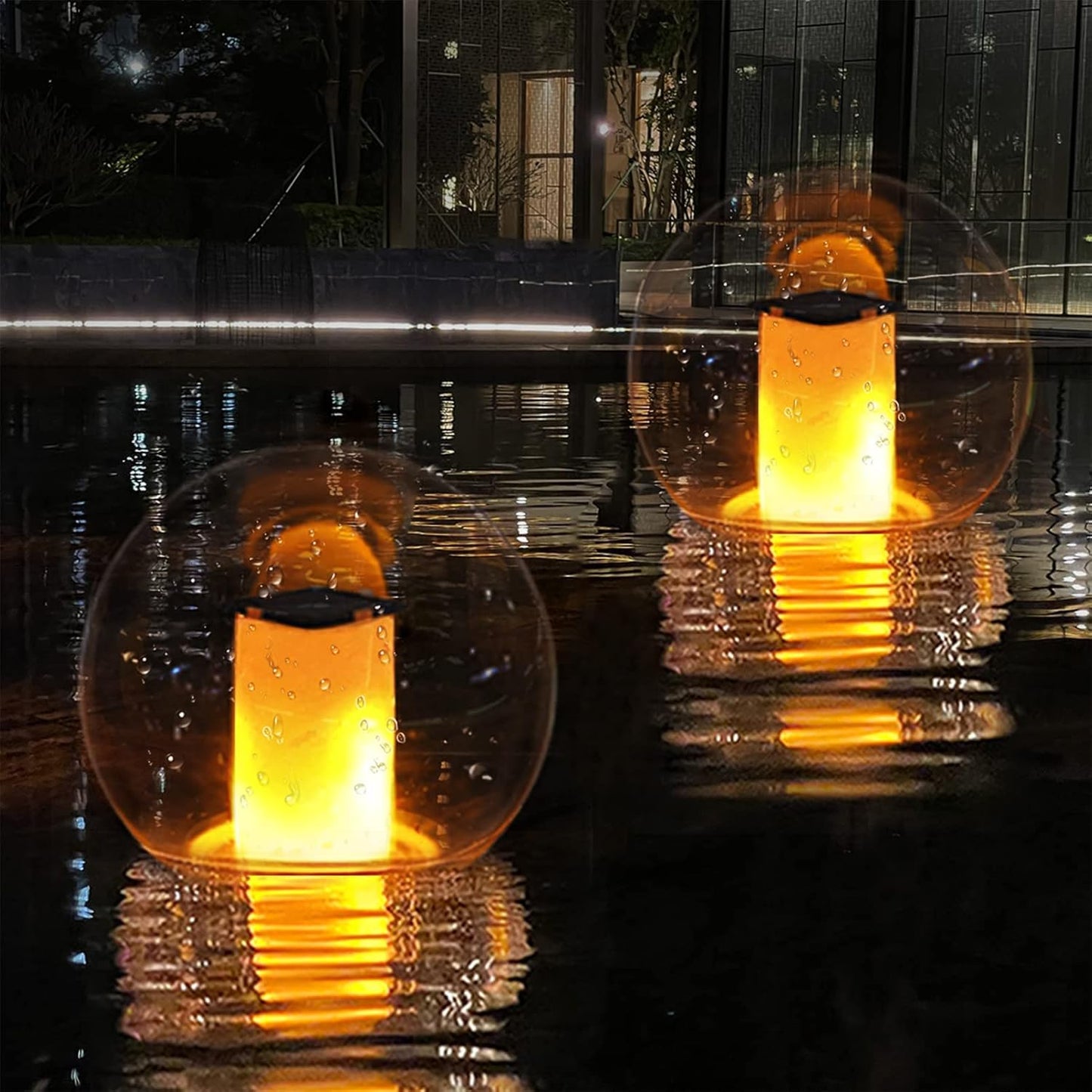 Floating Pool Lights, Solar Flame Lights Flickering IP68 Waterproof Ball Night Light, Outdoor Lantern Landscape Decoration Lamp for Pool, Pond, Event, Party, Garden(2pcs)