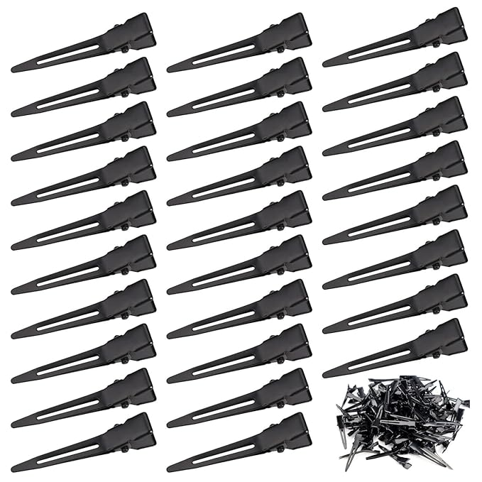 Qearl 120 PCS 1.77" Single Prong Curl Clips Black Curl Pins Duckbill Clips Metal Alligator Clips for Hair Extensions Styling (Black)