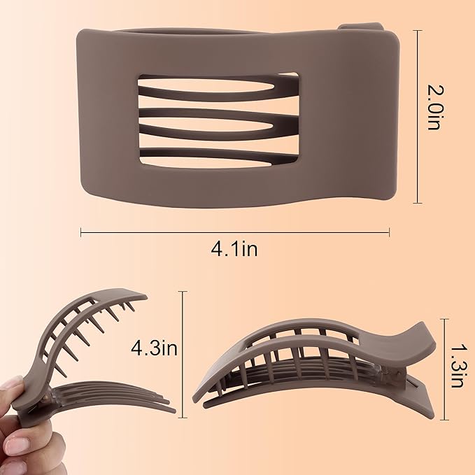 6 Pack Flat Hair Claws Clips for Women, Large Extra Strong & Thick Clips for Thick Fine Hair Styling, Secure Hair Hold Matte Dark Light Brown