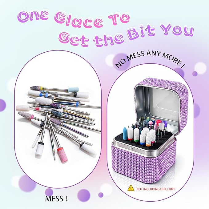 Nail Drill Bit Holder, Dustproof Rhinestones Drill Bit Organizer Case 30 Holes Efile Nail Tech Bits Storage Container Box Manicure Tools E file Accessories Collector for Salon, Travel, Home(Only Box)