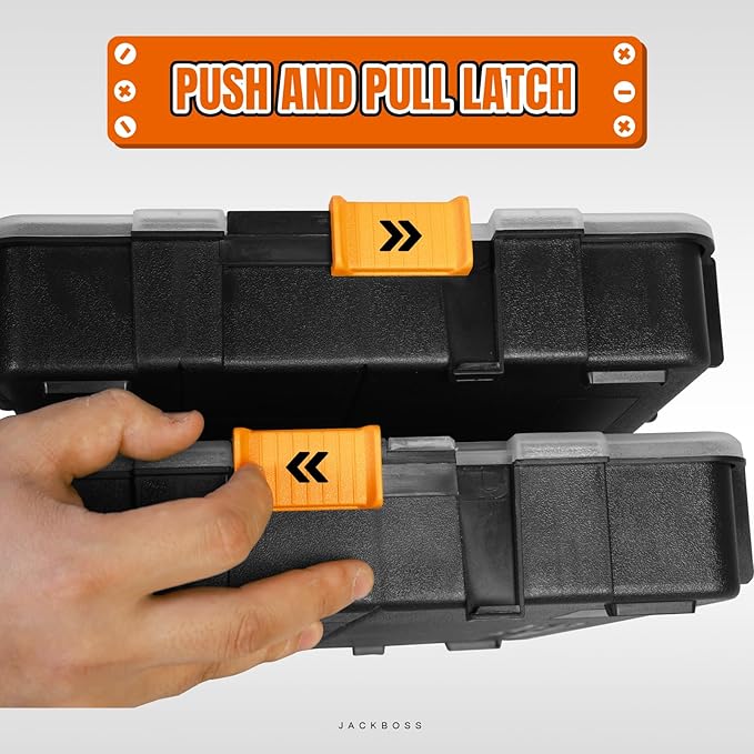 Tool Box with Transparent Lid, Single Side 17-Compartments Organizer Box with Removable Dividers for Hardware, Screws, Bolts, Nails, Beads, Jewelry and Fishing Accessories, Orange, 2 Pack