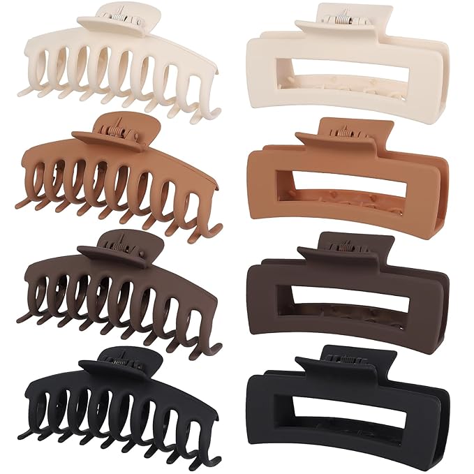Mandydov Hair Clip, 8 Pcs Non-slip Matte Hair Claw Clips for Women, Strong Hold Clips for Thick Thin Hair, Large Size, Multicolor (Beige, Khaki, Brown, Black)