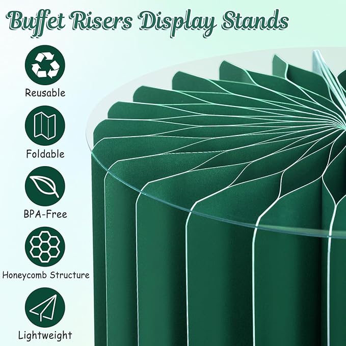 6Pcs Buffet Risers, Food Risers for Table, Foldable Cake Display Stands, Tall Cardboard Cupcakes Stand for Show Catering Desserts Jewelry Wedding Birthday Party Decoration (Green)
