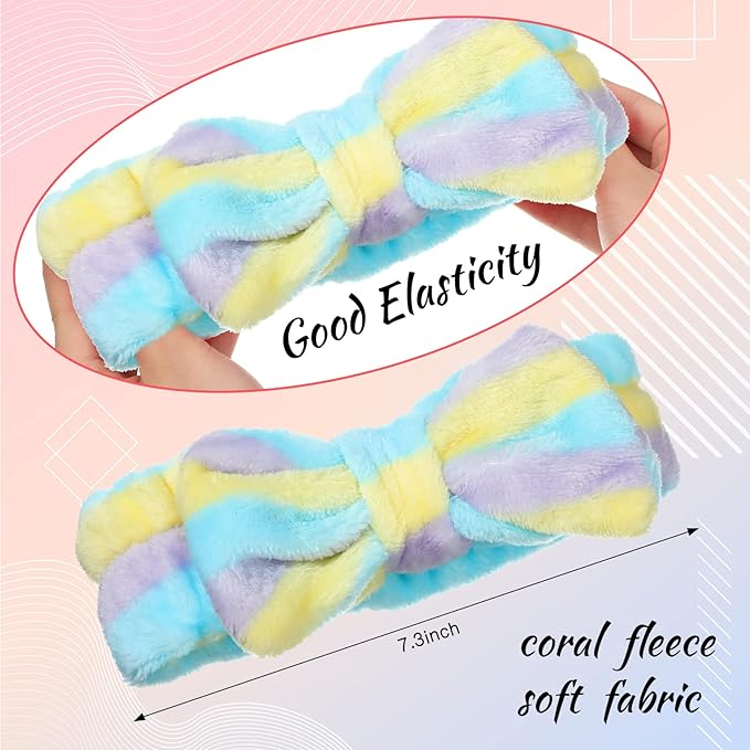 Jexine 24 Pcs Facial Spa Headband Makeup Headbands Bulk Bow Hair Head Band Fluffy Plush Spa Headband for Women Washing Face Shower Cleansing(polka dots color,Stylish Style)