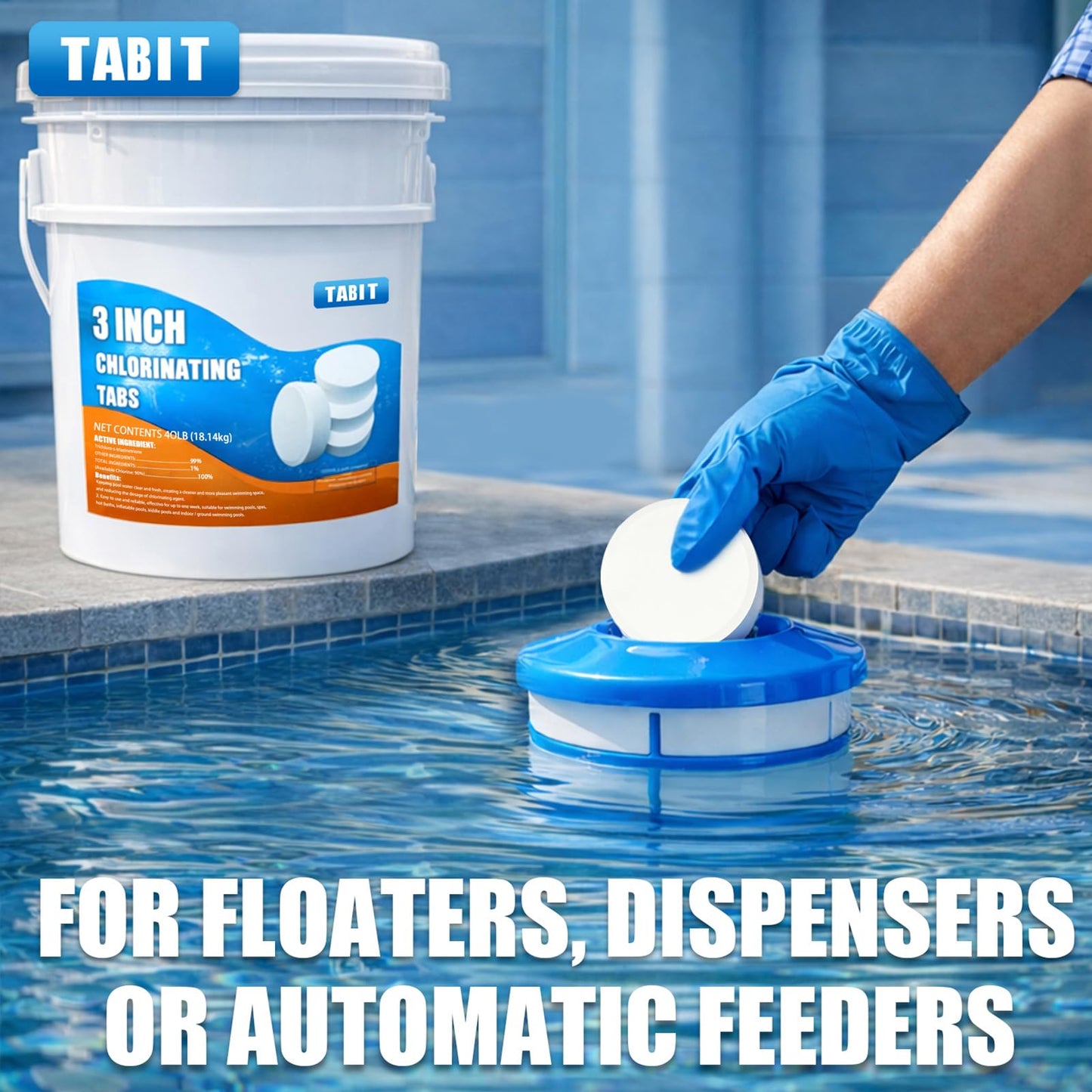 Chlorine Tablets 3 inch 40 Pounds, TABIT Swimming Pool Long Lasting Chlorinating Tablets, Slow Dissolving, Tri-Chlor for Swim Pool, Hot Tubs, Spa