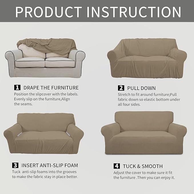 Easy-Going Stretch Chair Sofa Slipcover 1-Piece Couch Sofa Cover Furniture Protector Soft with Elastic Bottom for Kids, Pet. Spandex Jacquard Fabric Small Checks (Chair, Natural)