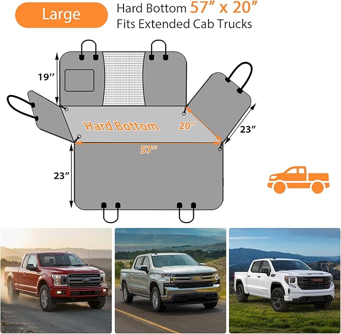 URPOWER Large Back Seat Extender for Dogs, Hard Bottom Dog Car Seat Cover for Extended Cab Trucks, Waterproof Dog Hammock Pet Travel Bed Rear Seat Protector Holds 400lbs for Ford F-150 SuperCab