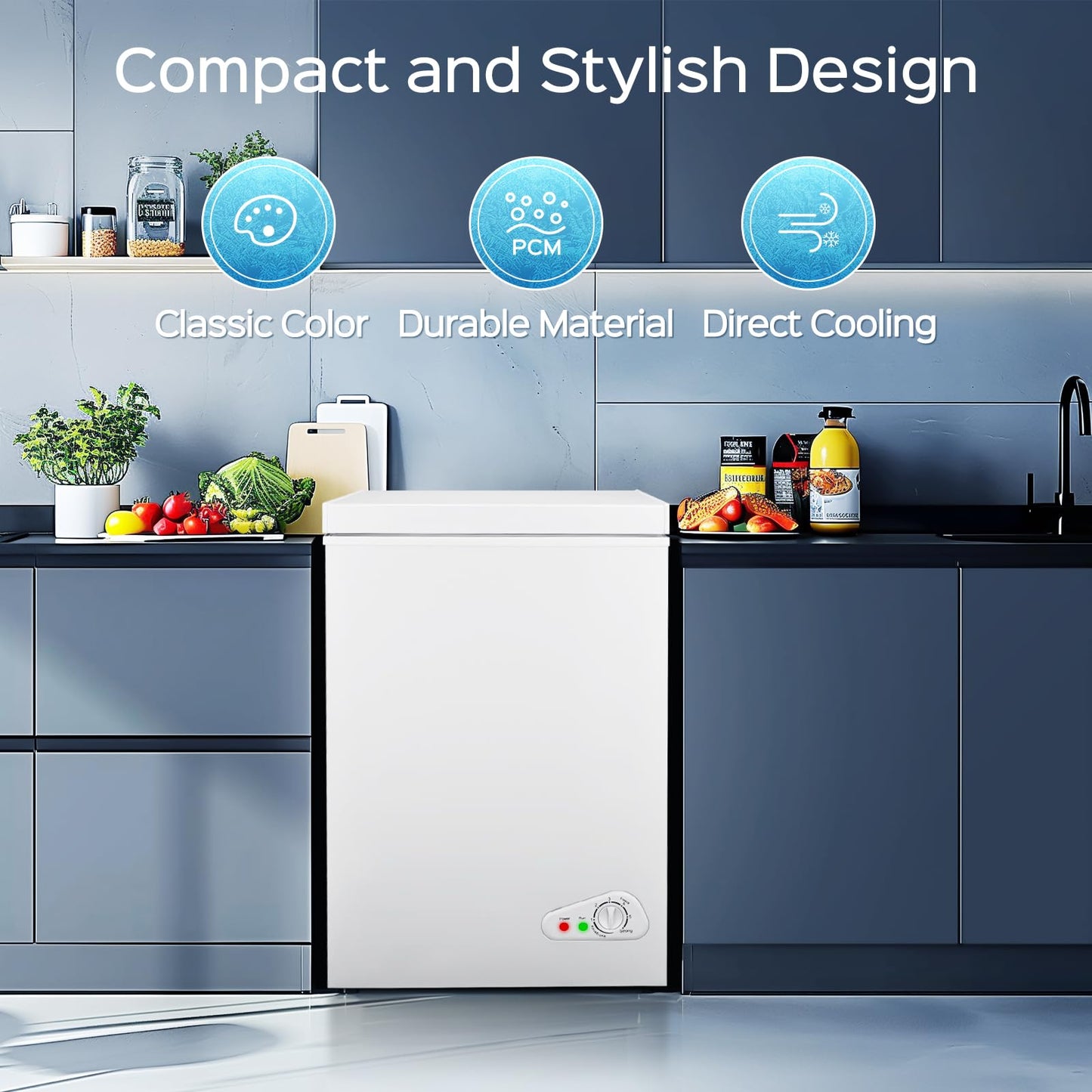 Anypro Chest Freezer 4.5 Cu.Ft, FreeStanding Top Door Compact Small Deep Mini Freezer with Removable Baskets, 7 Adjustable Temperatures for Garage Dorm Apartment RV Kitchen Business, White