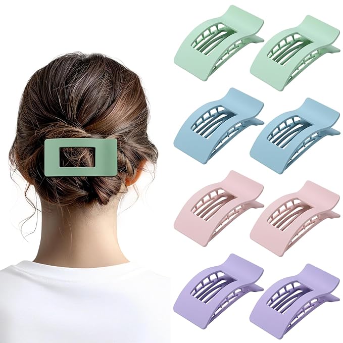 8 Pack French Flat Hair Clips for Women – Large Matte No-Slip Claw Barrettes for Thick & Thin Hair, Strong Hold Styling Accessories (Colorful)